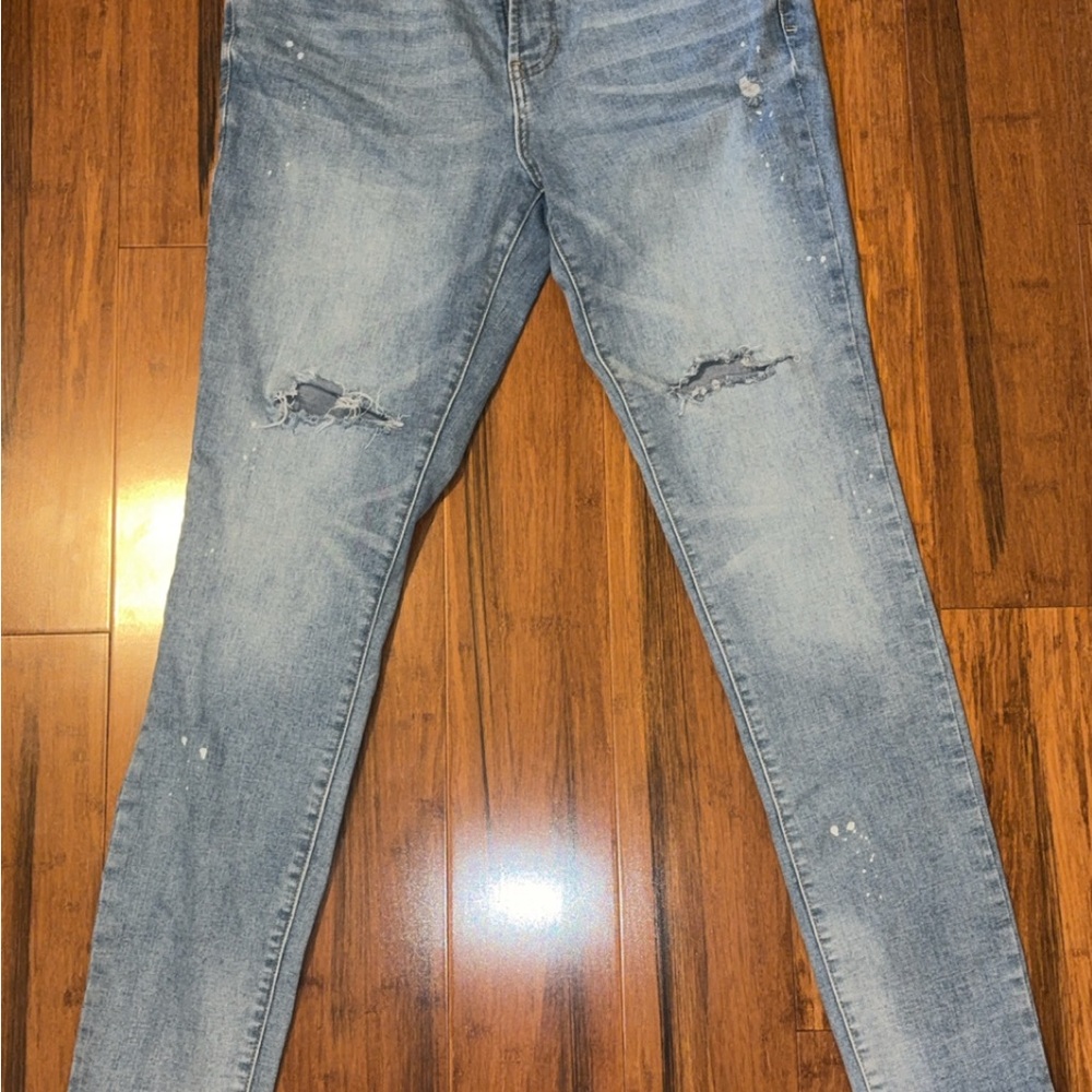 PacSun Men's Distressed Light Blue Paint Splatter Skinny Jeans